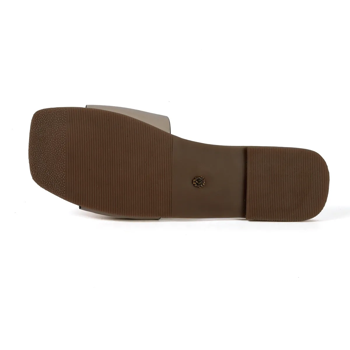Stylish Horse-Bit Detail Genuine Beige Leather Slide In Slipper
