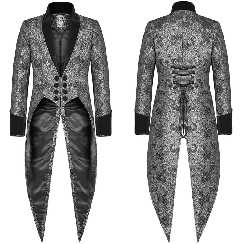 Stylish Mens Gothic Tailcoat Jacket in Gold Brocade Steampunk Design