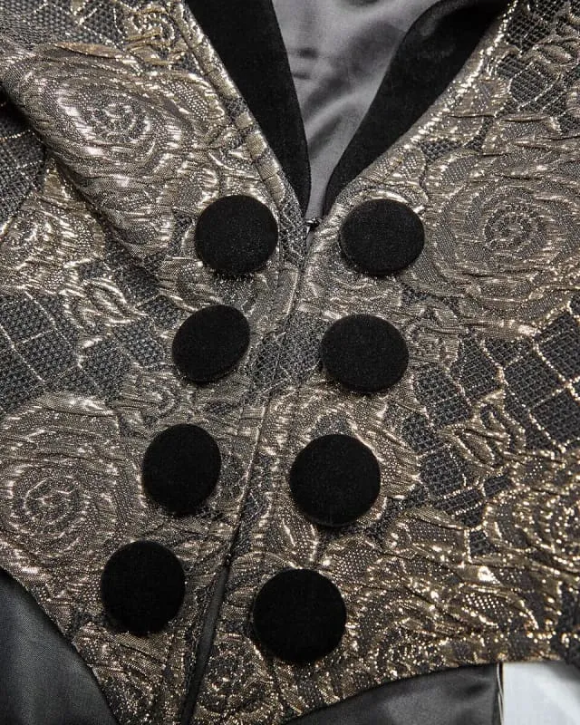 Stylish Mens Gothic Tailcoat Jacket in Gold Brocade Steampunk Design