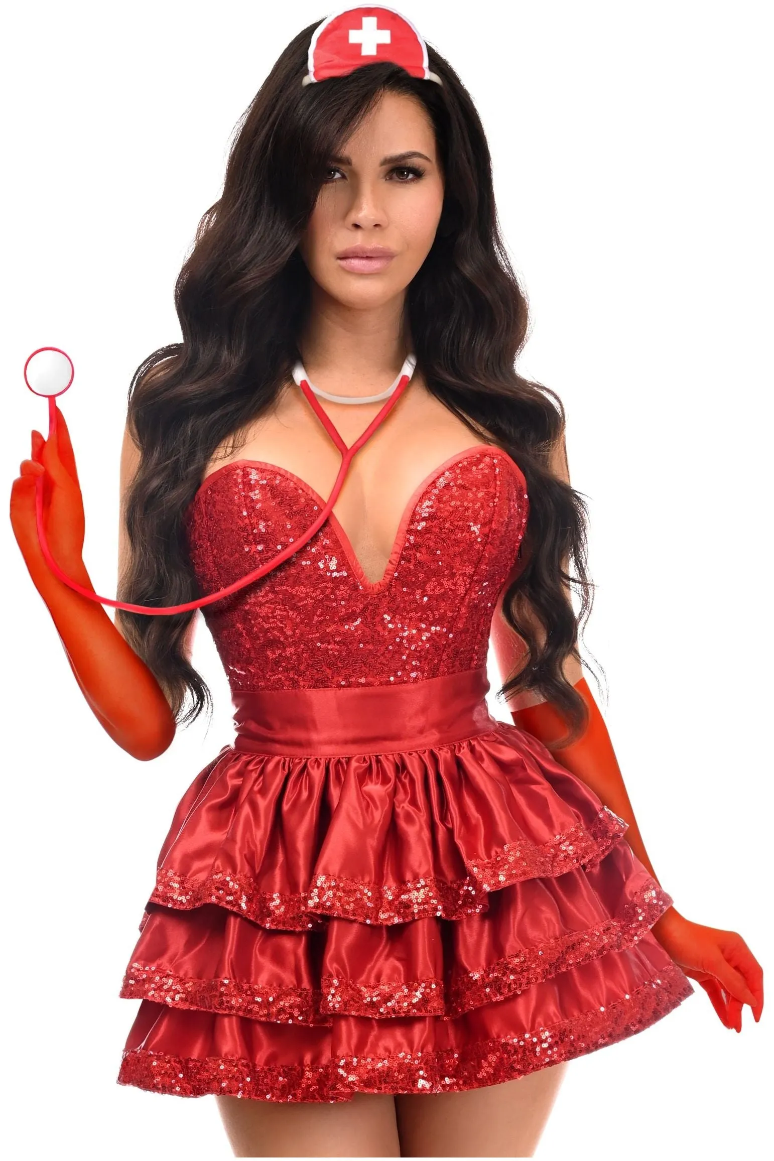 Top Drawer 5 PC Red Sequin Nurse Corset Costume