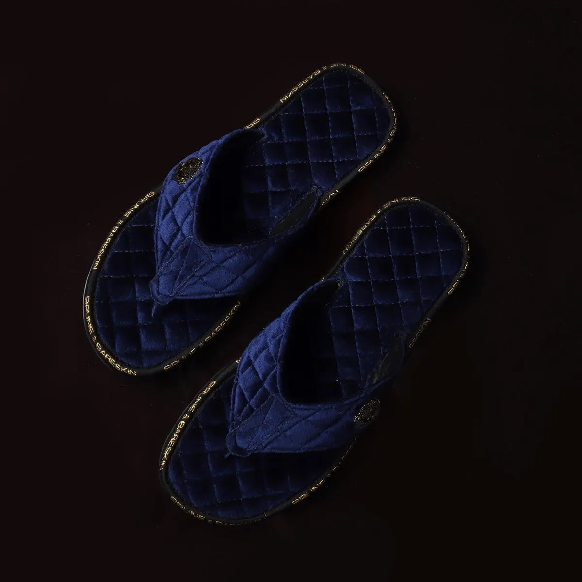 V-Shaped Blue Brand Lining Velvet Quilted Slippers with Lion Logo by Brune & Bareskin