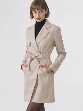 Vegan Leather Tie Waist Trench Coat