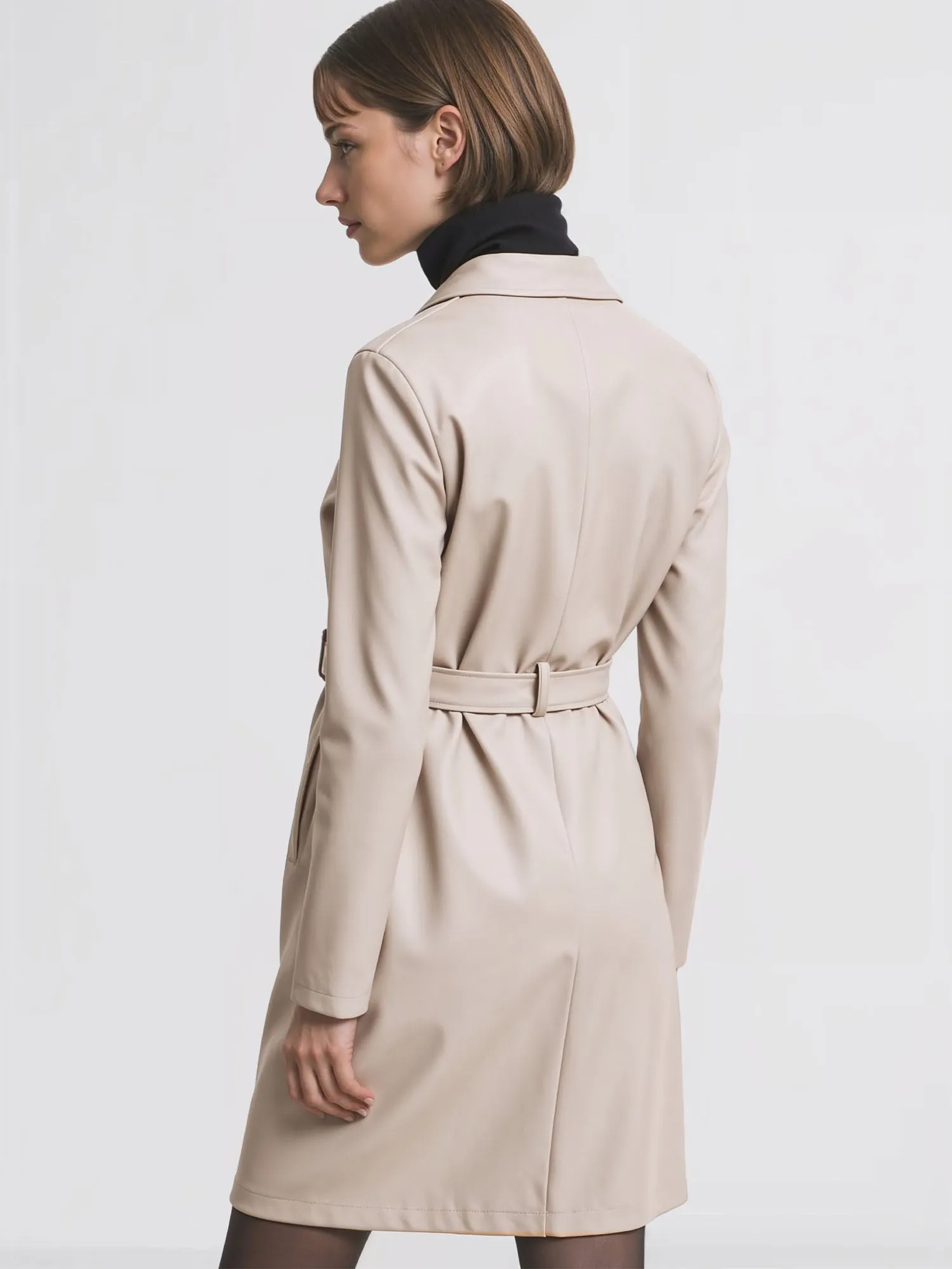 Vegan Leather Tie Waist Trench Coat