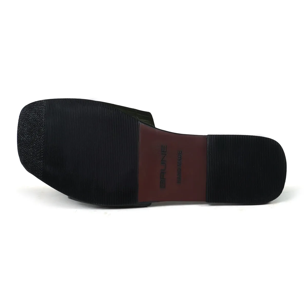Velcro Adjustable Strap Slide In Slipper Croco Deep Cut Textured Dark Green Leather