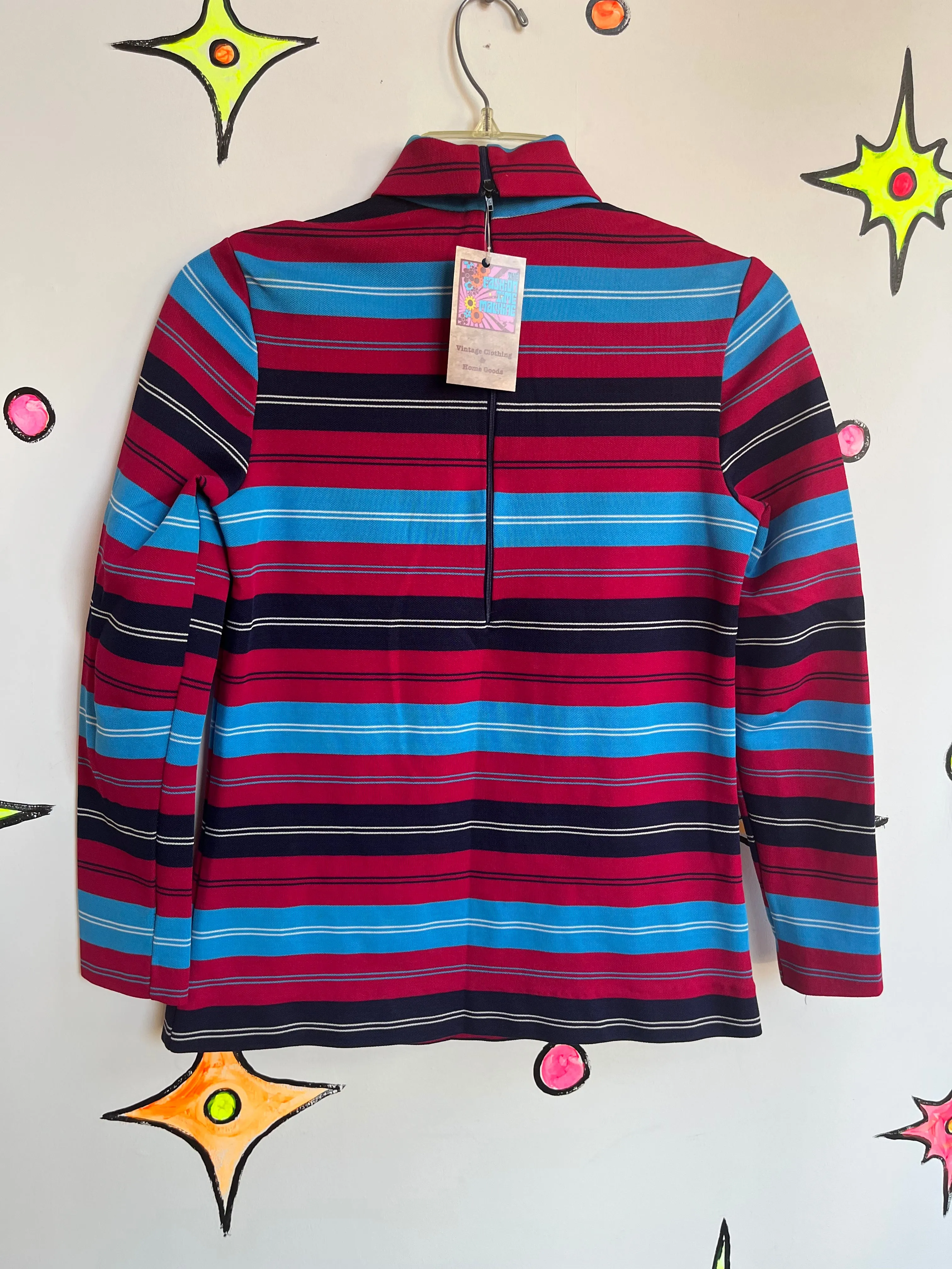 Vintage 60s | Groovy MOD Polyester Striped Turtleneck | Size Medium