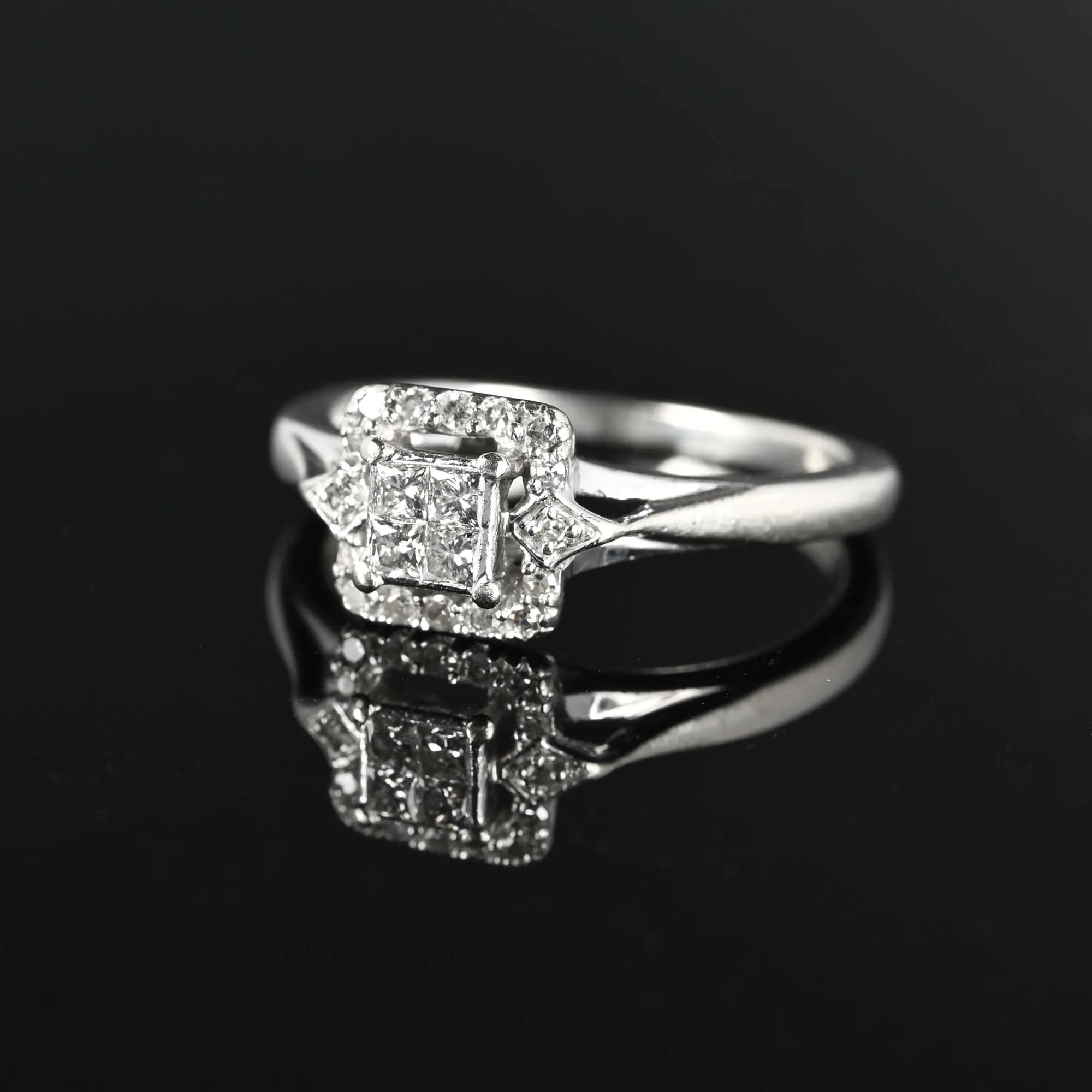 Vintage Princess Cut Diamond Cluster Engagement Ring