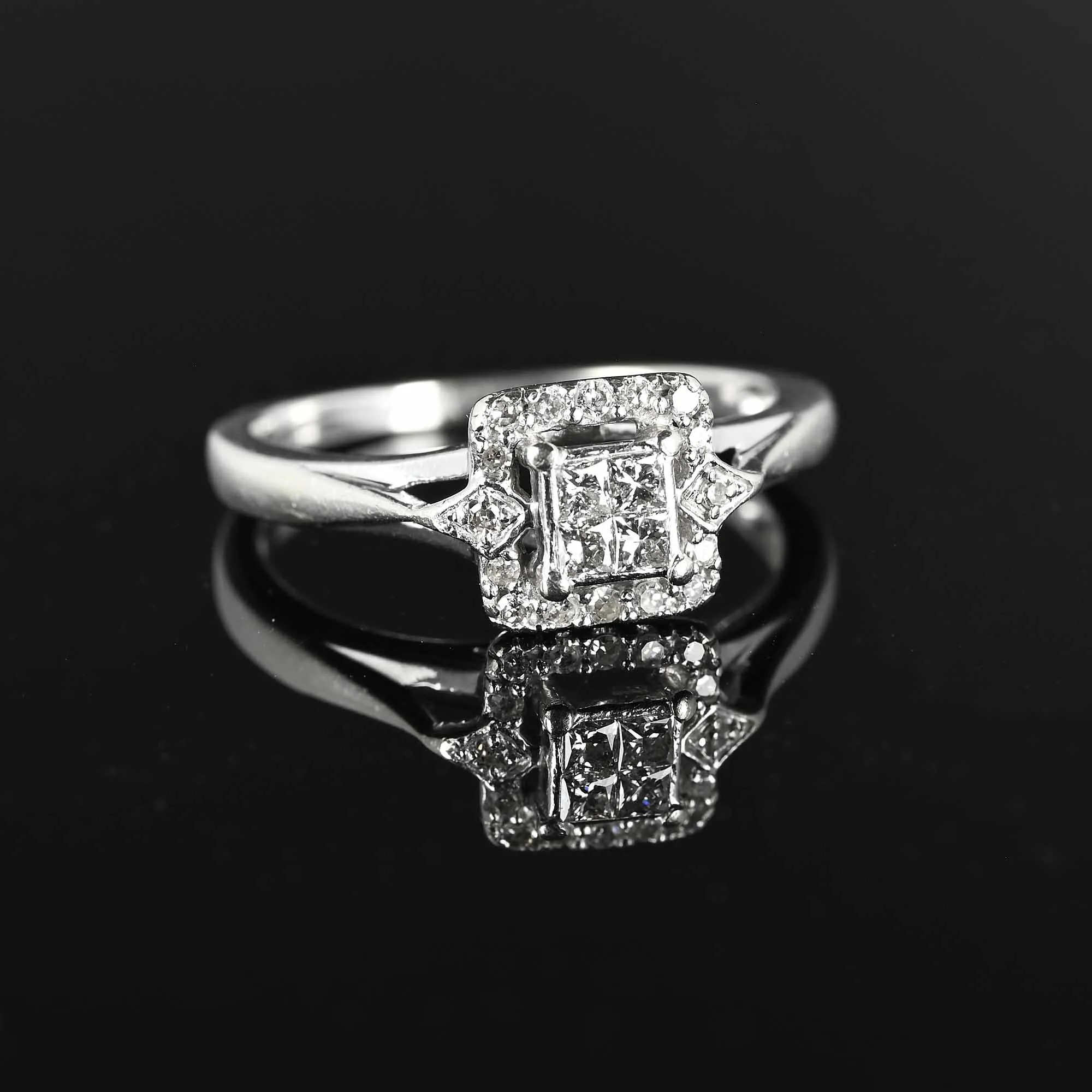 Vintage Princess Cut Diamond Cluster Engagement Ring