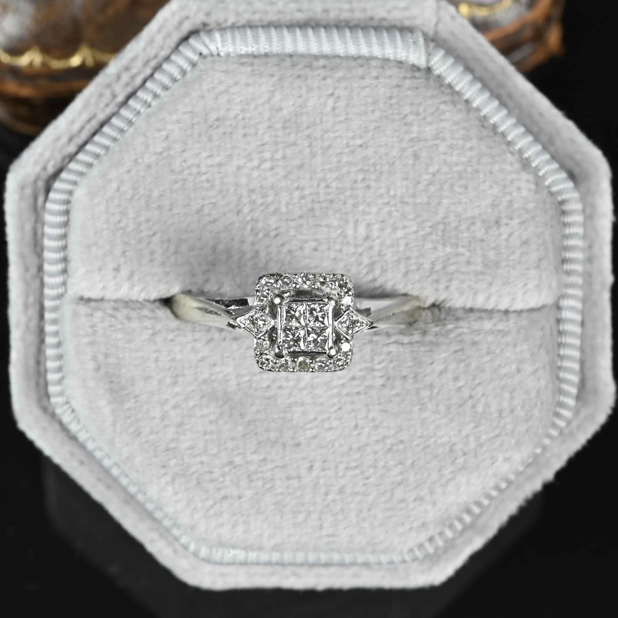 Vintage Princess Cut Diamond Cluster Engagement Ring