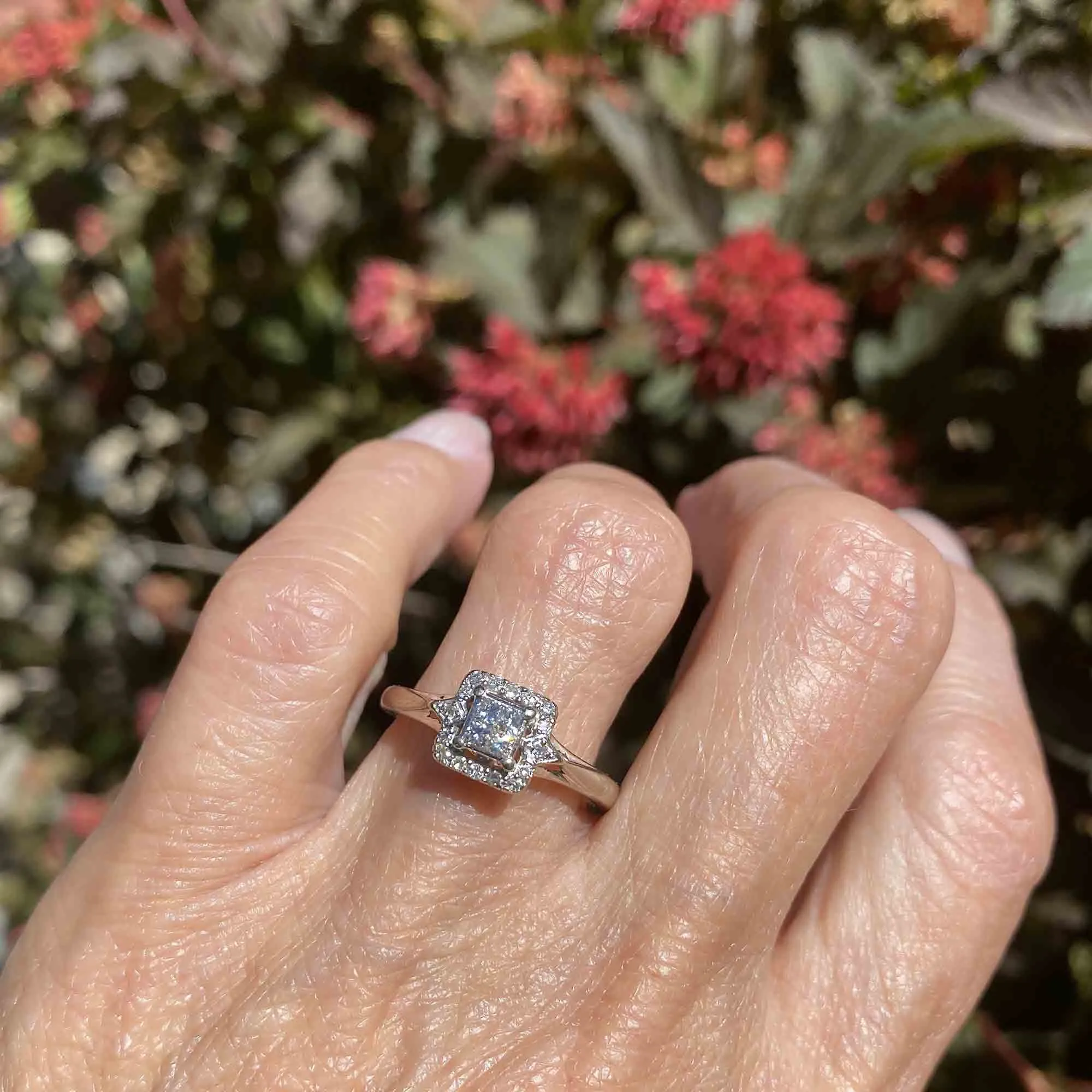 Vintage Princess Cut Diamond Cluster Engagement Ring