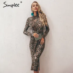 WILUXE Sexy leopard print women long dresss  Autumn long sleeve sashes bodycon stretch dresses Elegant party female vesitidos