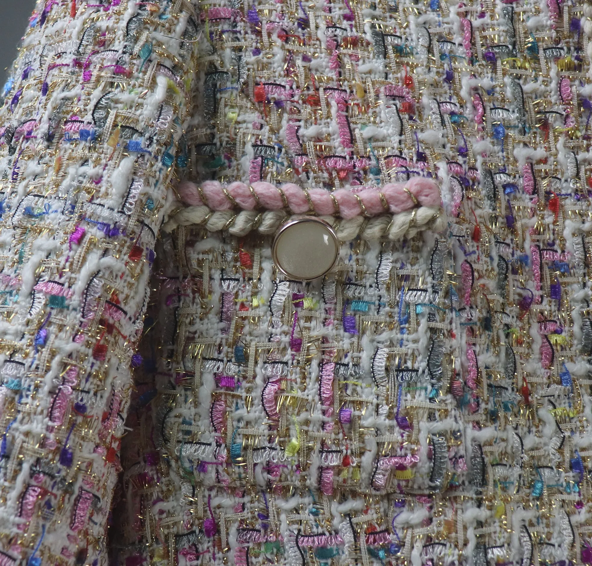 Women Pink Tweed Jacket with Rainbow Colour
