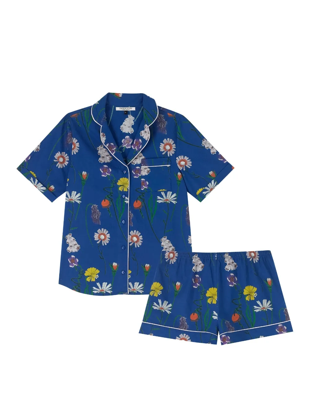 Womens Cotton Shortie Navy Field Flower