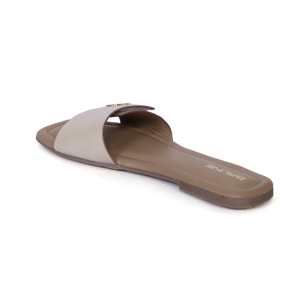 Women'S Freeway Velcro Adjustable Strap With Metal Lion Beige Leather Slide In Slipper By Brune & Bareskin