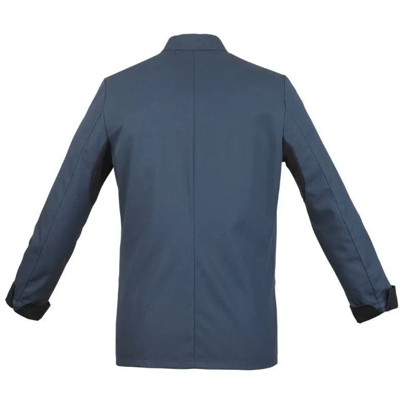 Women's Ocean Blue Long Sleeve Kitchen Coat with Black Piping - ROBUR